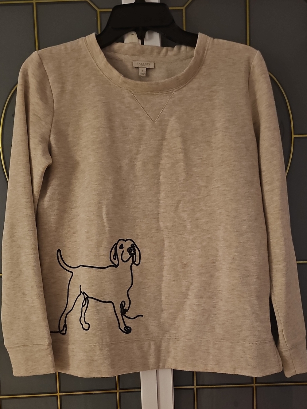 Talbots Cream Sweatshirt with Navy Dog Outline Graphic